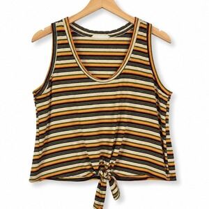 Lush Striped Tank Top Womens XS Cropped Tie Front Sleeveless Casual Boho Preppy